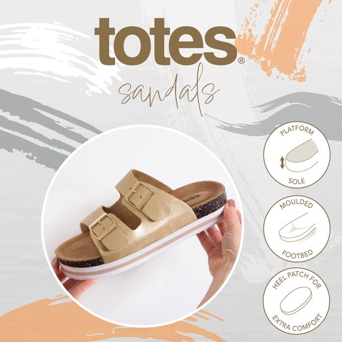 totes® Ladies Double Buckle Platform Slide Gold Extra Image 5